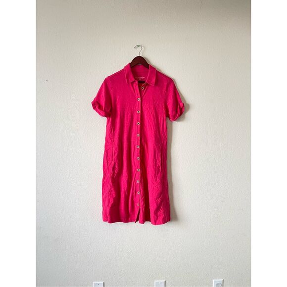 SOFT SURROUNDINGS Pink Button Front Cotton Shirt‎ Dress Sz Medium Short Sleeve - Picture 1 of 7